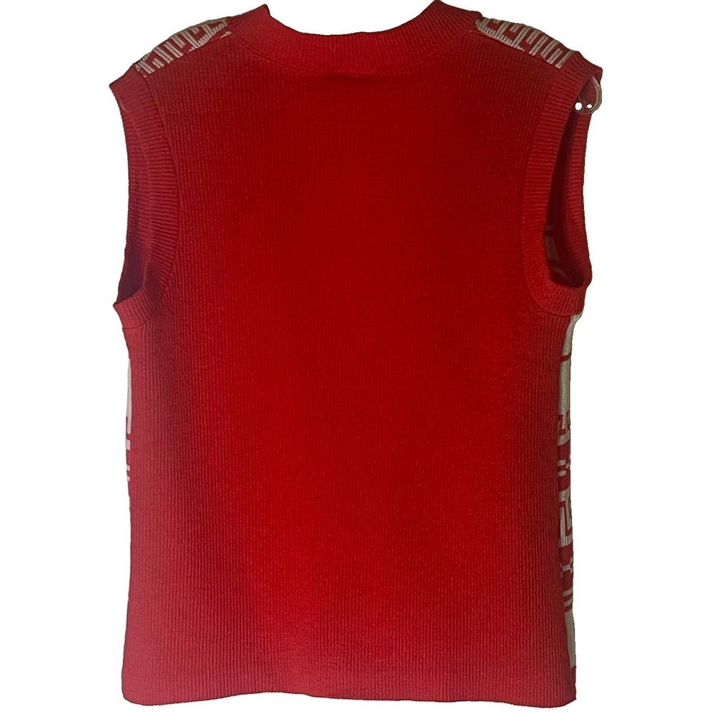 Vintage 70s Stage 7 Red Knit Dress Vest Set Mod Geometric USA Made Women's - Picture 7 of 16